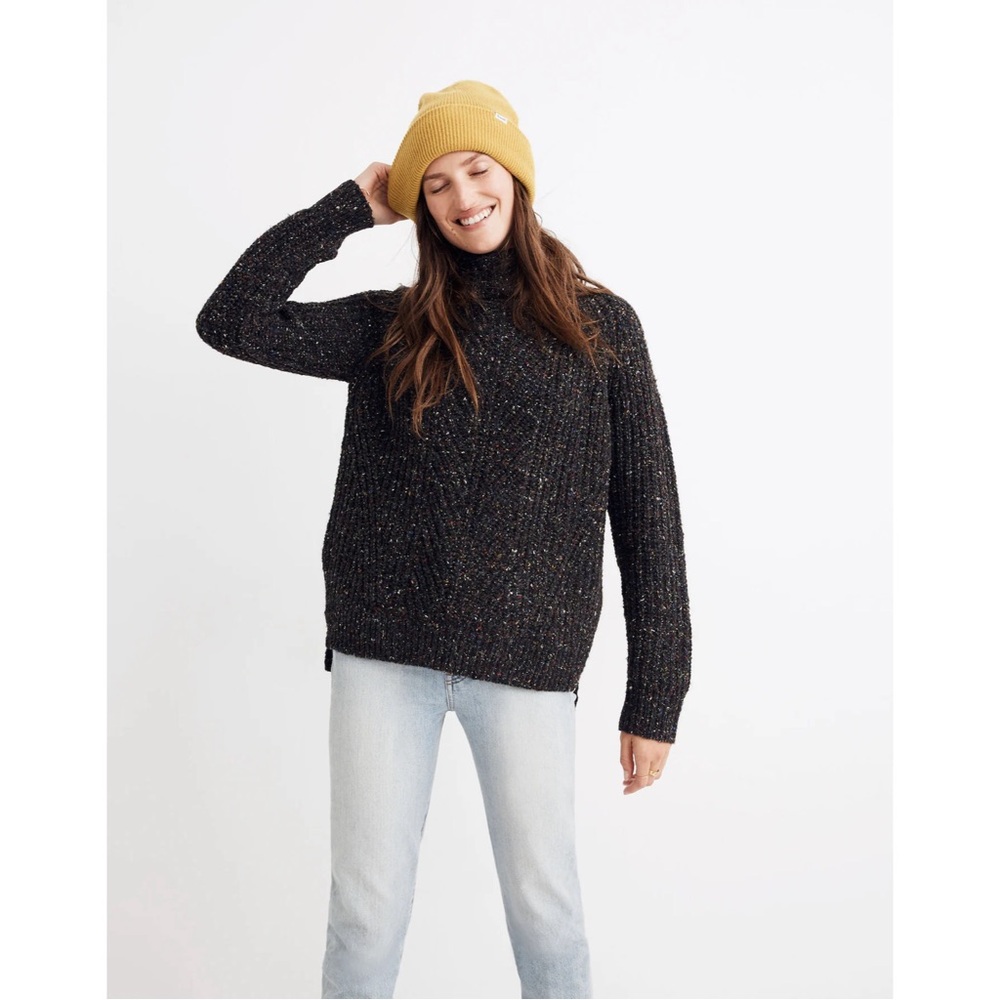 madewell colorfleck ribbed turtleneck sweater donegal pewter (dark grey)